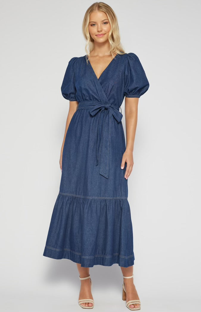 Midi Dress with Bubble Sleeves